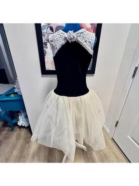 Vintage Black Velvet Lace Adult Ballet Dance Costume Sequin Tulle Fairy Princess